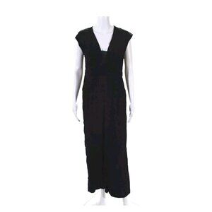 Suncoo Polka Dot V-Neck Sleeveless Jumpsuit Black Size Small Wide Leg Pockets XS